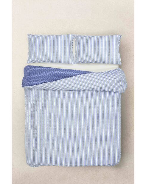 Parure housse de couette Louis Stripe Bleue