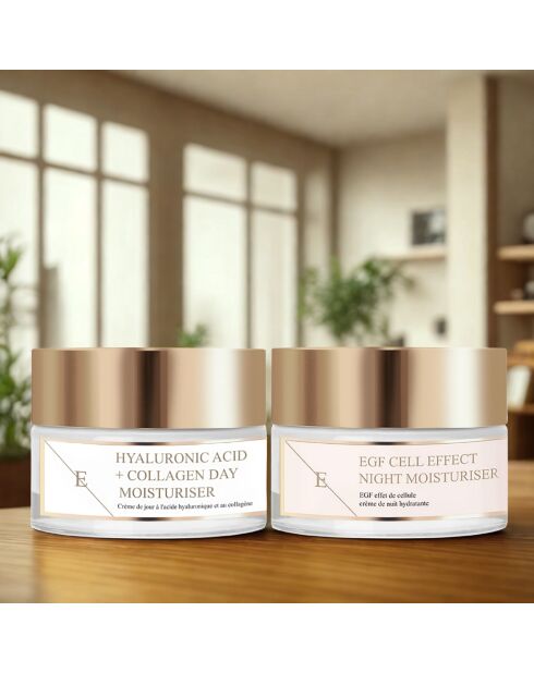 Tagescreme mit Hyaluronsäure und Kollagen + Nachtpflege mit EGF-Zelleffekt - 2 Stück