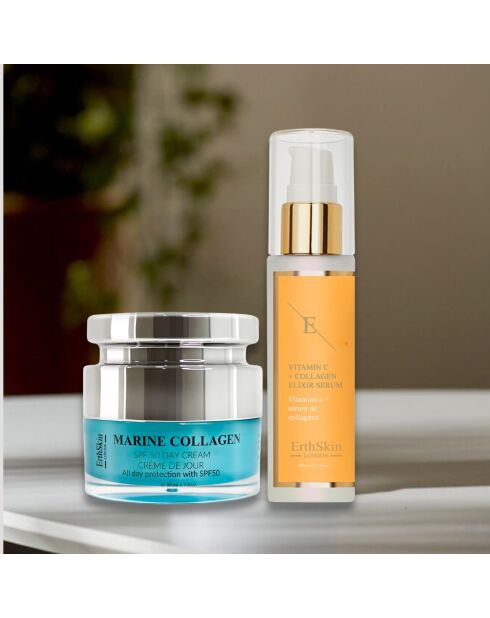Set Marine Collagen Cream SPF50 + Vitamine C en Collagen Elixir Serum - 2 stuks
