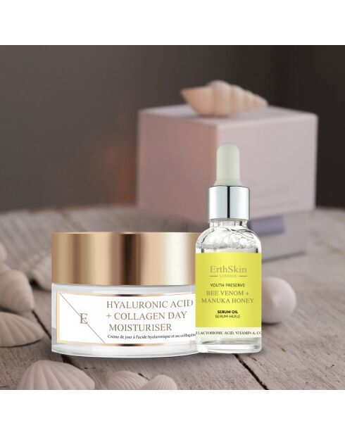 Crèmeset met hyaluronzuur en collageen + serumset met bijengif en honingolie - 2 stuks