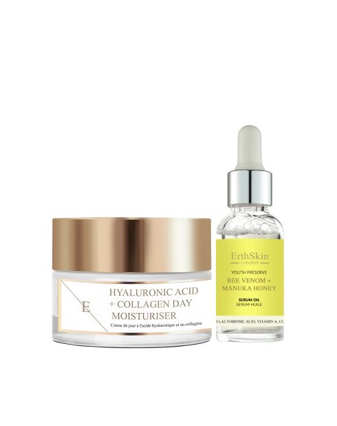 Crèmeset met hyaluronzuur en collageen + serumset met bijengif en honingolie - 2 stuks