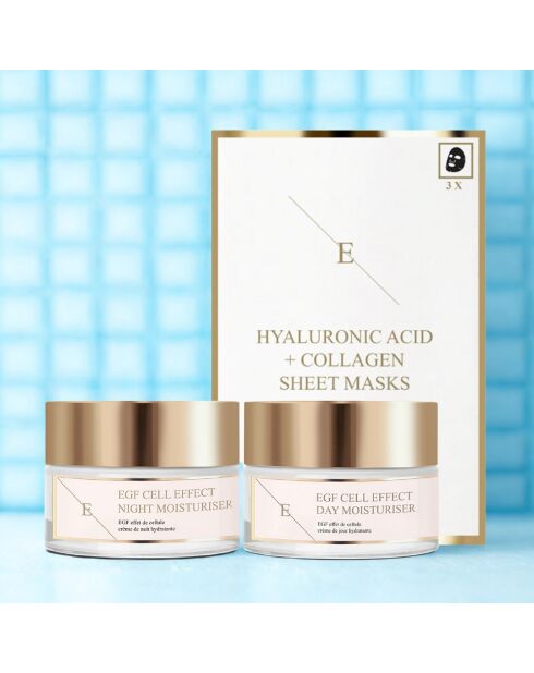 Set effet cellules EGF Crèmes jour & nuit + Masque acide hyaluronique - 3 pièces