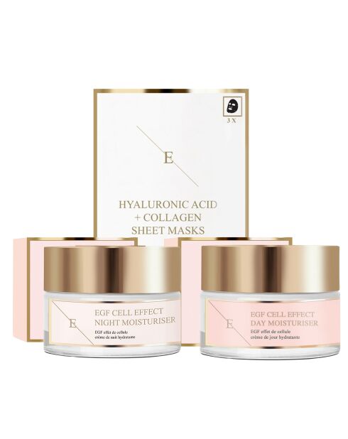Set effet cellules EGF Crèmes jour & nuit + Masque acide hyaluronique - 3 pièces