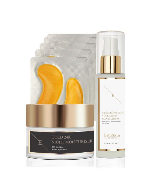 Set Gold 24-karaats nachtcrème + oogcontourpleisters + hyaluronzuur serum - 3 stuks