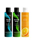 Gel de ducha Fresh Men 300 ml + Gel 2 en 1 Active Men 300 ml + Gel de ducha refrescante con cítricos 300 ml