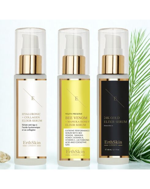 Set siero elisir al veleno d'api e miele + siero all'acido ialuronico + siero elisir antirughe - 3 pezzi