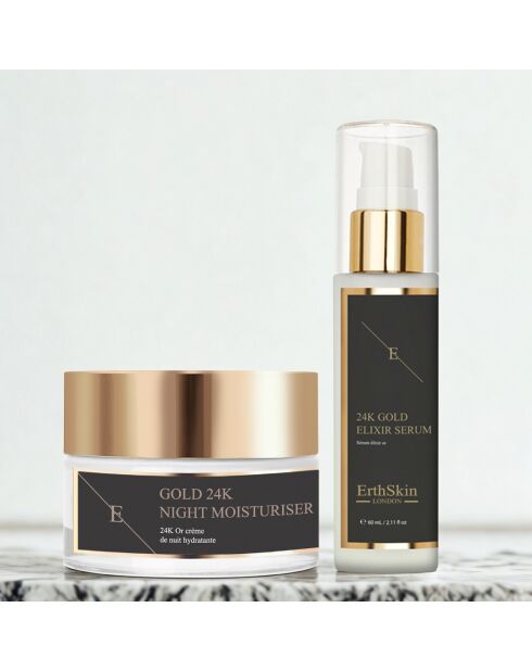 Set aus 24-karätigem Gold, Anti-Falten-Elixier-Serum und Anti-Falten-Nachtcreme, 2 Stück