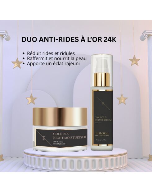 Set aus 24-karätigem Gold, Anti-Falten-Elixier-Serum und Anti-Falten-Nachtcreme, 2 Stück