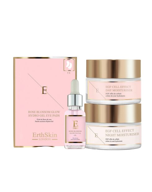 Tagescreme mit EGF-Zelleffekt + Nachtcreme mit EGF-Zelleffekt + Rosenblüten-Augenkonturpflaster + Rosenblüten-Gesichtsöl