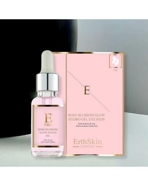 Rose Blossom Set Glow Gesichtsöl und Hydrogel-Pflaster für die Augenkontur, 2 Stück