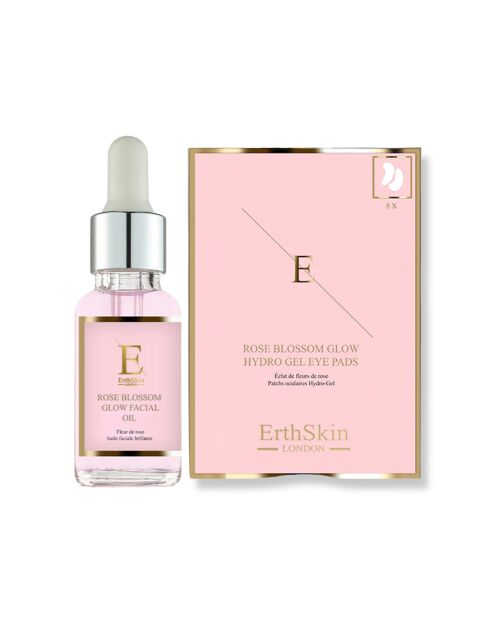 Rose Blossom Set Glow Gesichtsöl und Hydrogel-Pflaster für die Augenkontur, 2 Stück