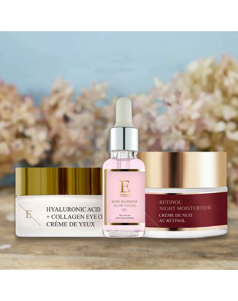 Set de crema de noche con retinol, crema antienvejecimiento para contorno de ojos y aceite facial Pink Glow, 3 unidades
