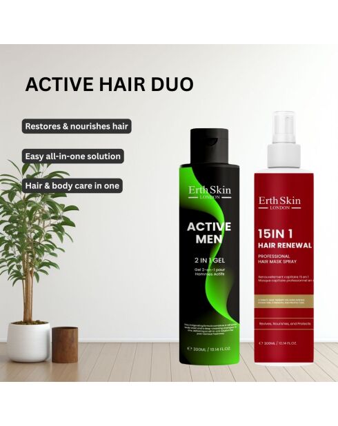 Active Men 2-in-1 gel 300 ml + professioneel regenererend haarmasker 15-in-1 spray 300 ml