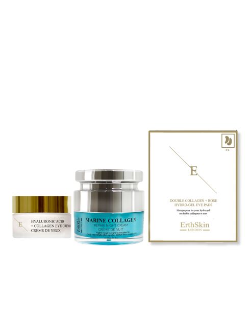 Set Kollagen-Nachtcreme + Anti-Aging-Augenkonturcreme + Augenkonturpflaster - 3 Stück