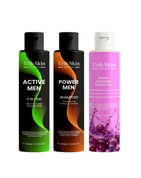 Shampoo Power Men 300 ml + gel 2 in 1 Active Men 300 ml + gel doccia detergente all'uva 300 ml