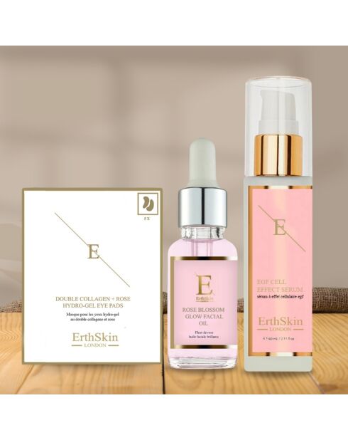EGF Cell Effect Serum Set + Pink Radiance Face Oil + pinke Hydrogel-Augenklappen - 3 Stück