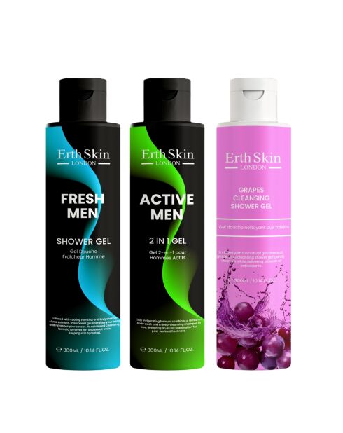 Gel doccia Fresh Men 300 ml + Gel 2 in 1 Active Men 300 ml + Gel doccia detergente all'uva 300 ml