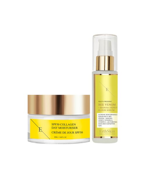 Set Sérum élixir venin d'abeille et miel + Crème de jour collagène SPF 50 - 2 pièces