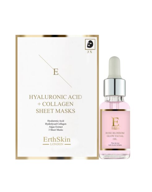 Set de mascarillas Pink Glow con aceite facial, ácido hialurónico y colágeno, 2 piezas