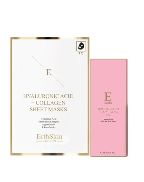 Set de mascarillas Pink Glow con aceite facial, ácido hialurónico y colágeno, 2 piezas