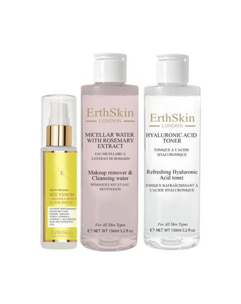 Set de agua micelar de romero, tónico refrescante y elixir sérum con ácido hialurónico, 3 unidades