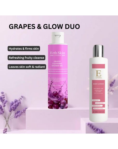 Gel doccia detergente all'uva 300 ml + lozione per il corpo con acido ialuronico e collagene 250 ml