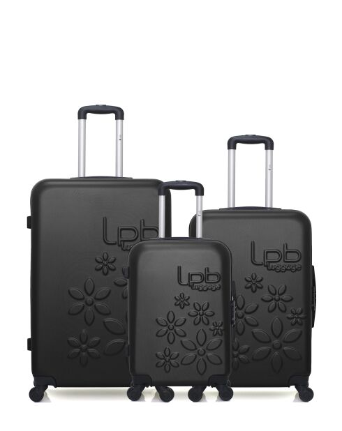 3 Valises long séjour, moyen séjour et cabine Eleonor 75/65/55 cm noires