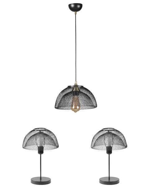 Set lampadario e lampada da tavolo 2546228 nero - 70 cm