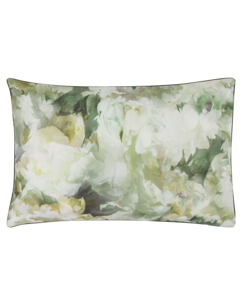 Taie d'oreiller imprimée en percale de coton Fleurs de jour celadon