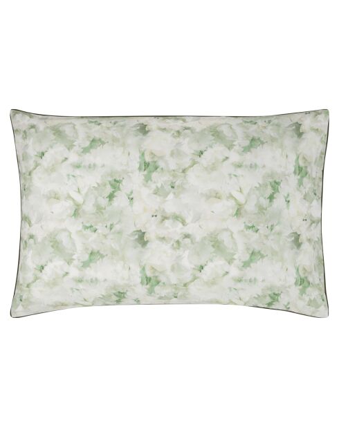 Taie d'oreiller imprimée en percale de coton Fleurs de jour celadon