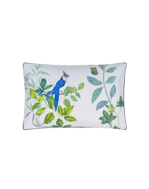 Taie d'oreiller imprimée en satin de coton Voliere sky
