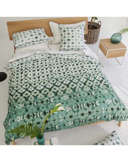 Taie d'oreiller imprimée en percale de coton Karaoshi celadon