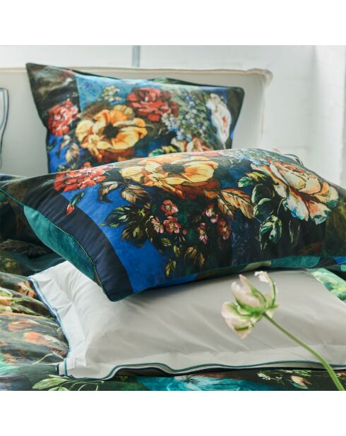 Taie d'oreiller imprimée en satin de coton Minakari cobalt