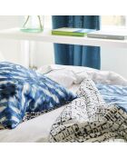 Housse de coussin imprimée en gabardine de coton Parquet batik indigo