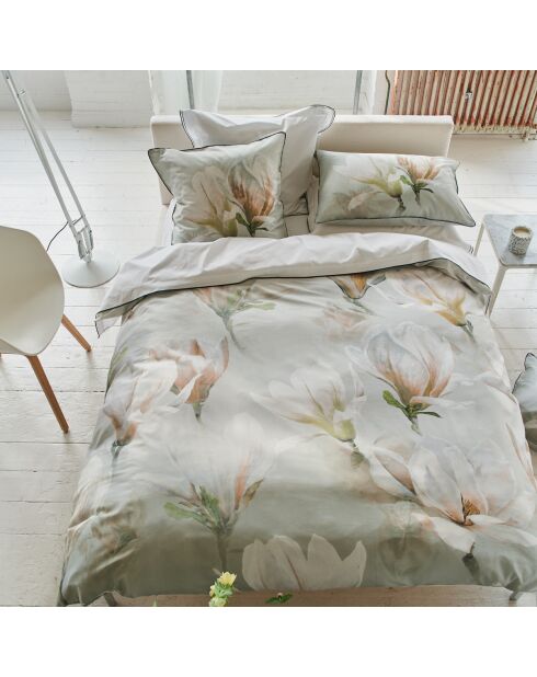 Housse de couette imprimée en satin de coton Yulan magnolia