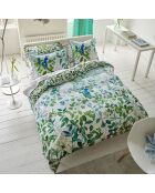 Housse de couette imprimée en satin de coton Voliere sky