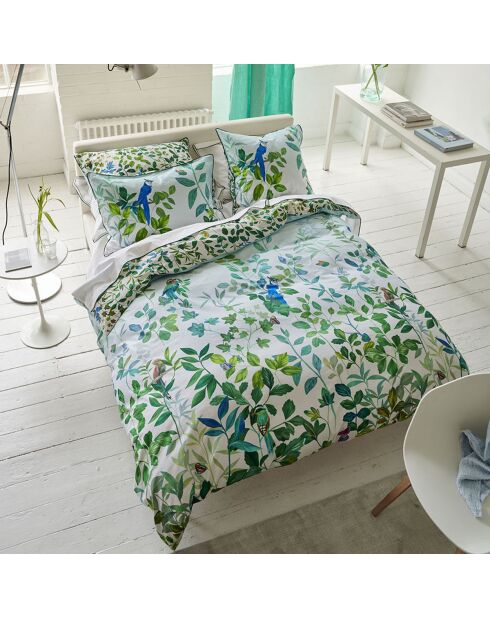 Housse de couette imprimée en satin de coton Voliere sky