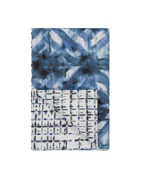 Colcha con estampado de gabardina de algodón y parquet batik índigo
