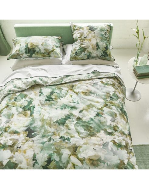 Housse de couette imprimée en percale de coton Fleurs de jour celadon