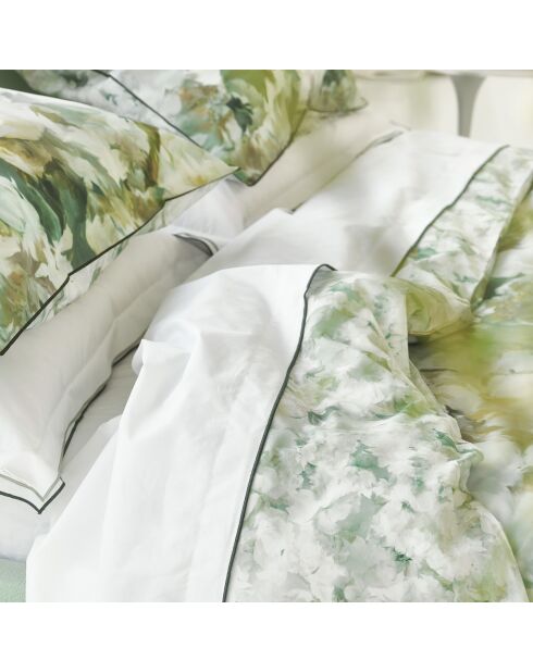 Housse de couette imprimée en percale de coton Fleurs de jour celadon