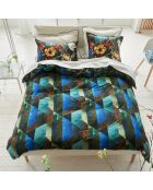 Housse de couette imprimée en satin de coton Minakari cobalt