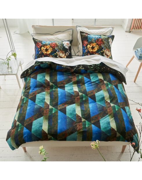 Housse de couette imprimée en satin de coton Minakari cobalt