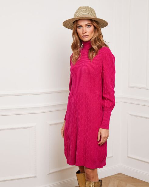 Robe Eclose en Cachemire mélangé fuchsia