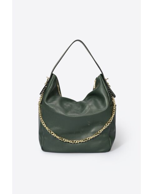 Mora Schultertasche aus dunkelgrünem Leder - 43x17x29 cm