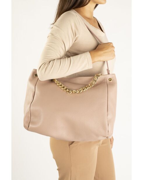 Borsa a tracolla Serena in pelle color cipria - 35x16x26 cm