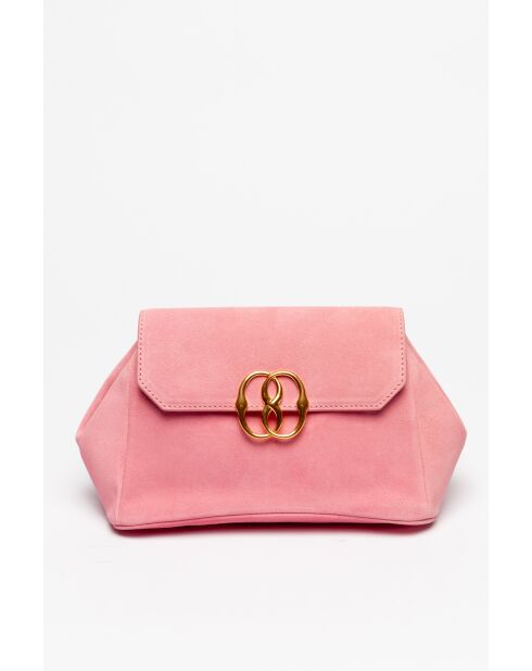 Sac à pochette en cuir rose poudrée