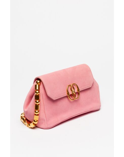 Sac à pochette en cuir rose poudrée