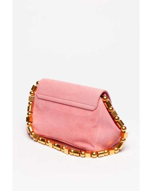 Sac à pochette en cuir rose poudrée