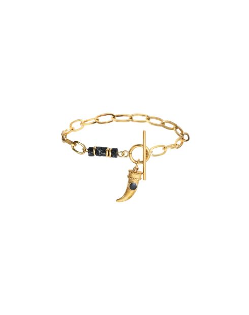 Armband van goudkleurig staal en zwarte hars