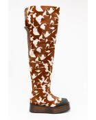 Bottes en fourure Agathe Marron caramel/imprimé blanc